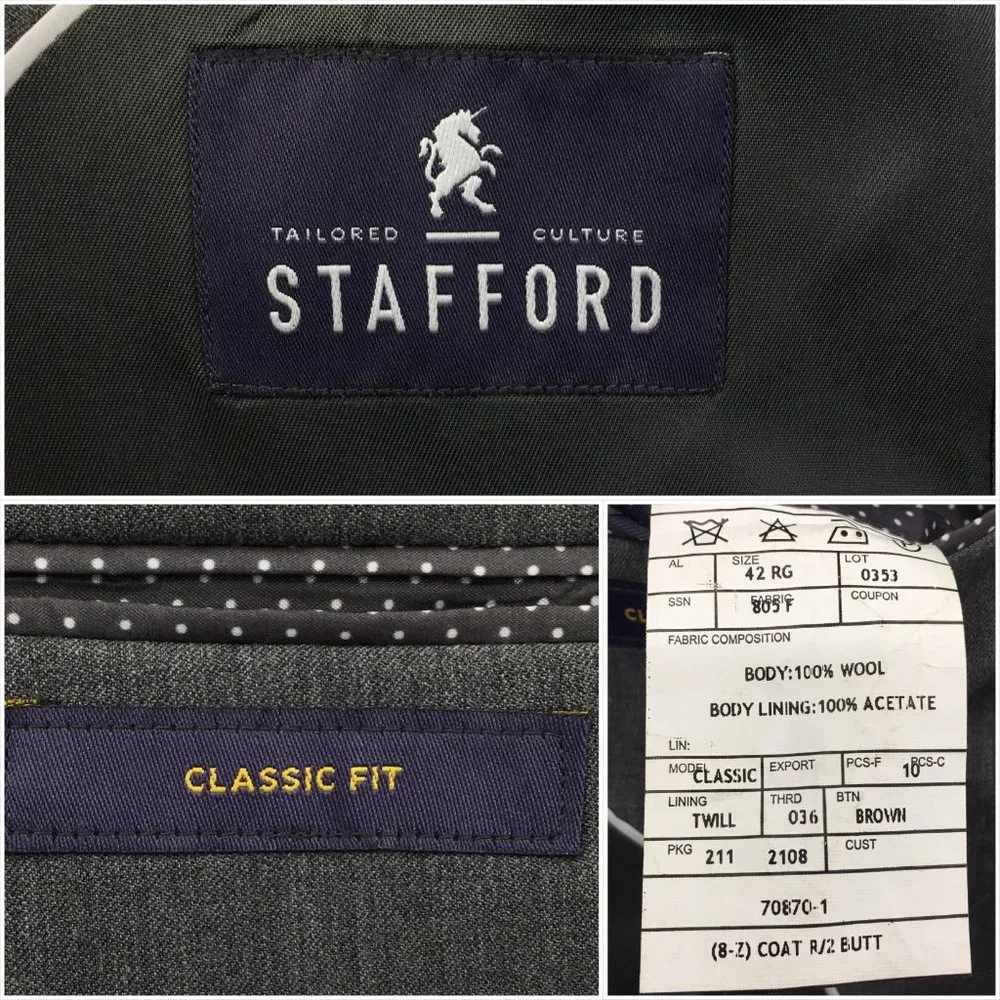 Stafford Mens Blazer Sport Coat Casual Button Jacket Size 42R Wool Classic Suits